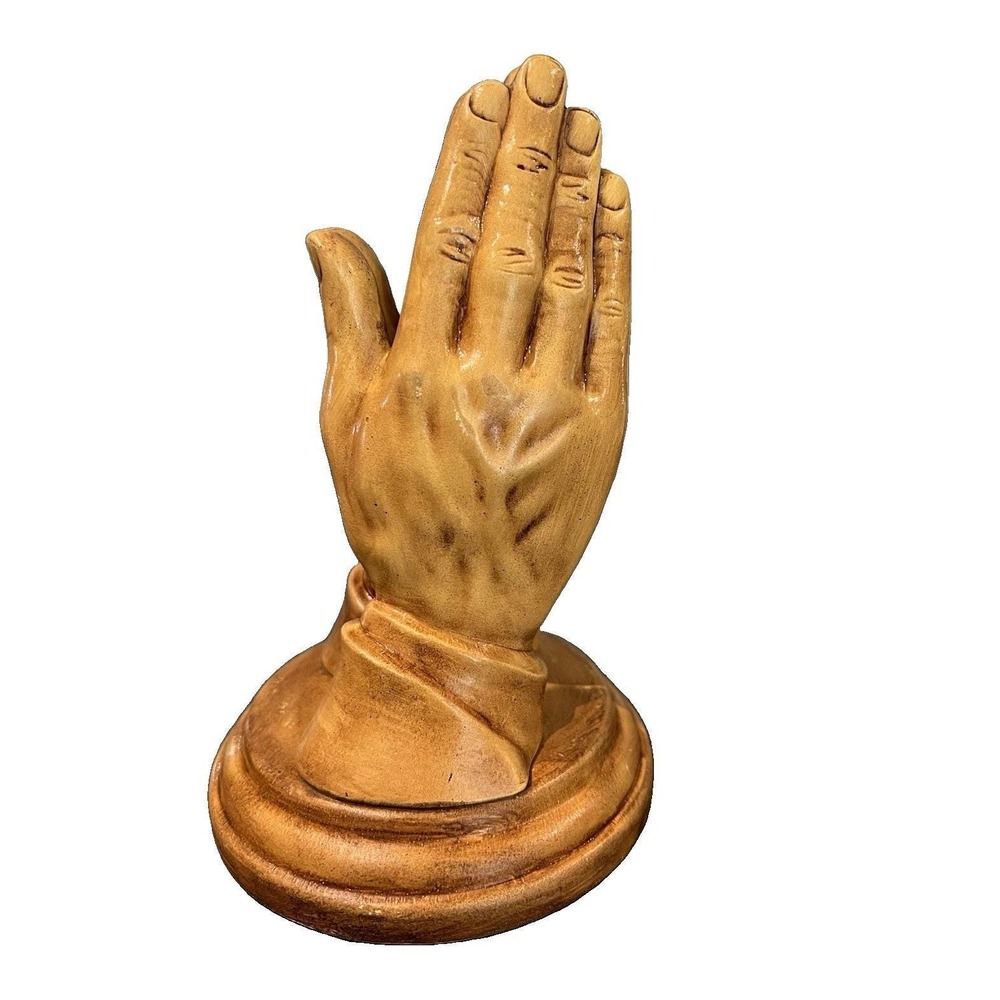Vintage Ceramic Praying Hands Sculpture Signed Jane Singare 1974 8in Brown